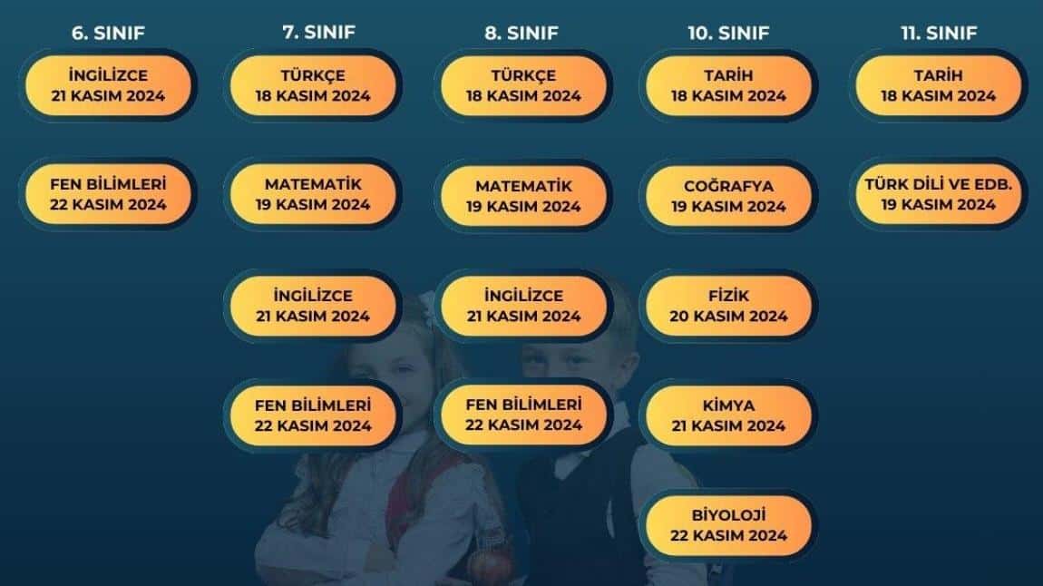 2024-2025 Eğitim Öğretim Yılı İl Geneli Ortak Yazılı Sınav Takvimi (Mazeret Sınavı) Tarihleri