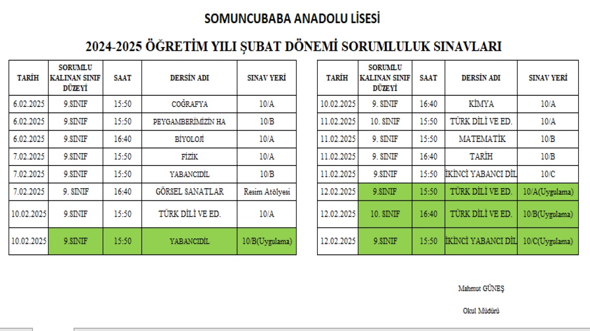 2024-2025 ÖĞRETİM YILI ŞUBAT DÖNEMİ SORUMLULUK SINAVLARI